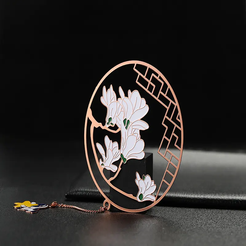 Round Paint Stainless Steel Etching Hollow Plated Metal Pendant Bookmark