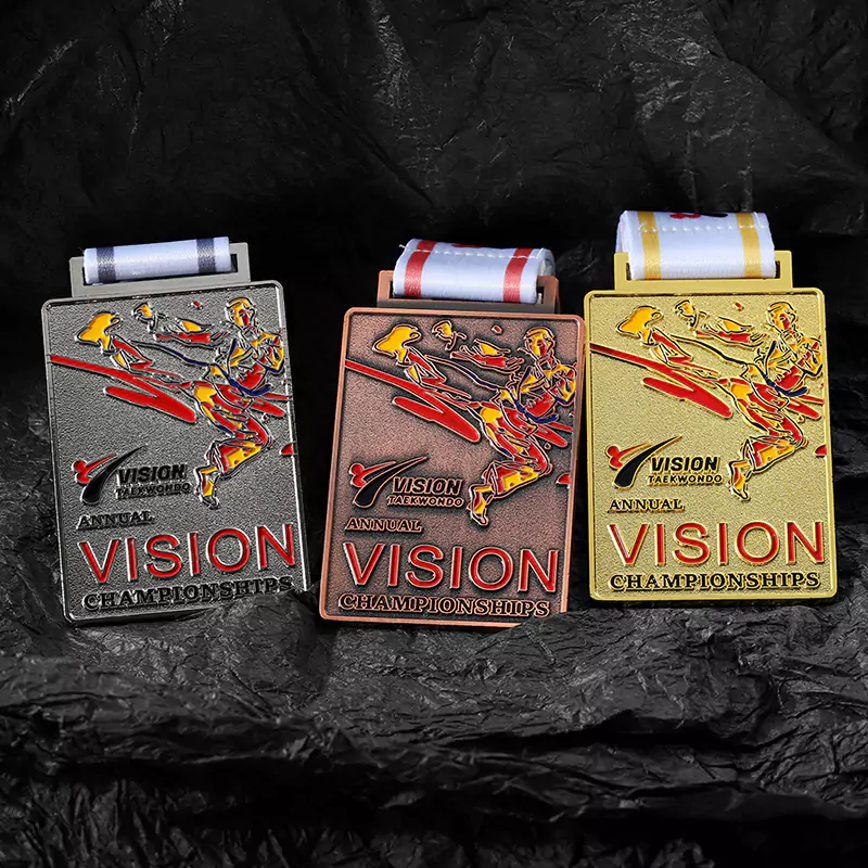 Taekwondo Soft Enamel Square Gold Silver And Bronze Medal