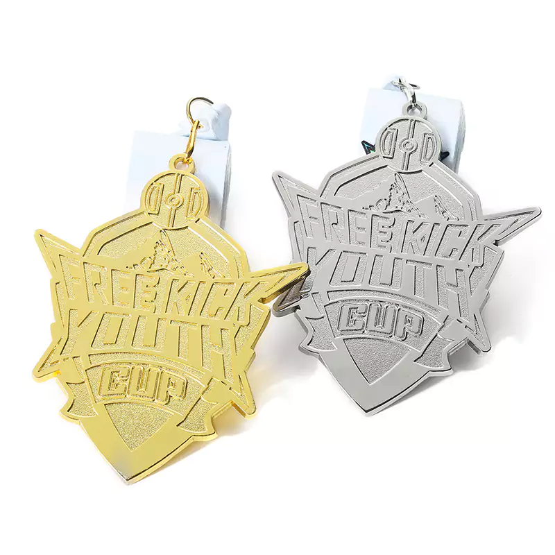 1464-3-free-kick-d-shaped-buckle-corner-medal cheap medals with ribbons