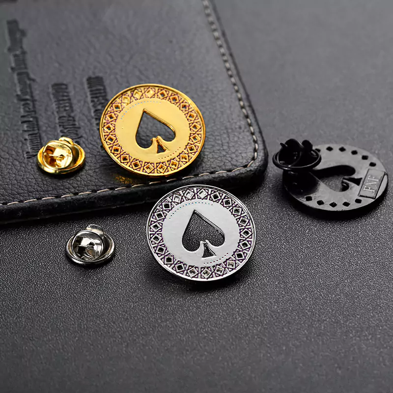 Peach Shaped Hollow Gold Silver Black Badge Pin With Laser On The Back