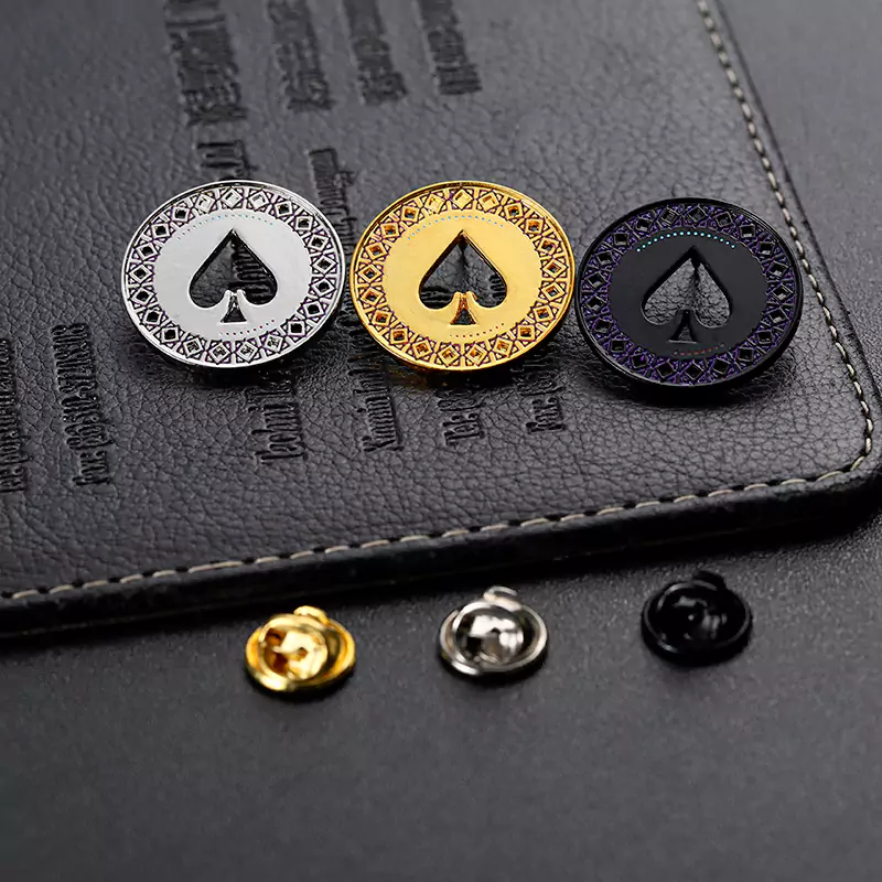 Peach Shaped Hollow Gold Silver Black Badge Pin With Laser On The Back