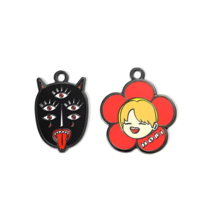 Hard Enamel Ghost Face And Flower Combination Pendant/Charm