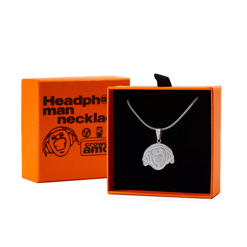 Stainless Steel Embossed Logo Box Headphone Charm/Necklace
