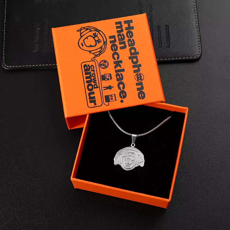 Stainless Steel Embossed Logo Box Headphone Charm/Necklace