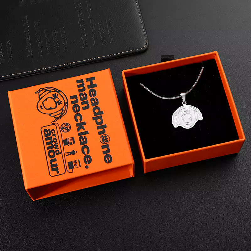 Stainless Steel Embossed Logo Box Headphone Charm/Necklace