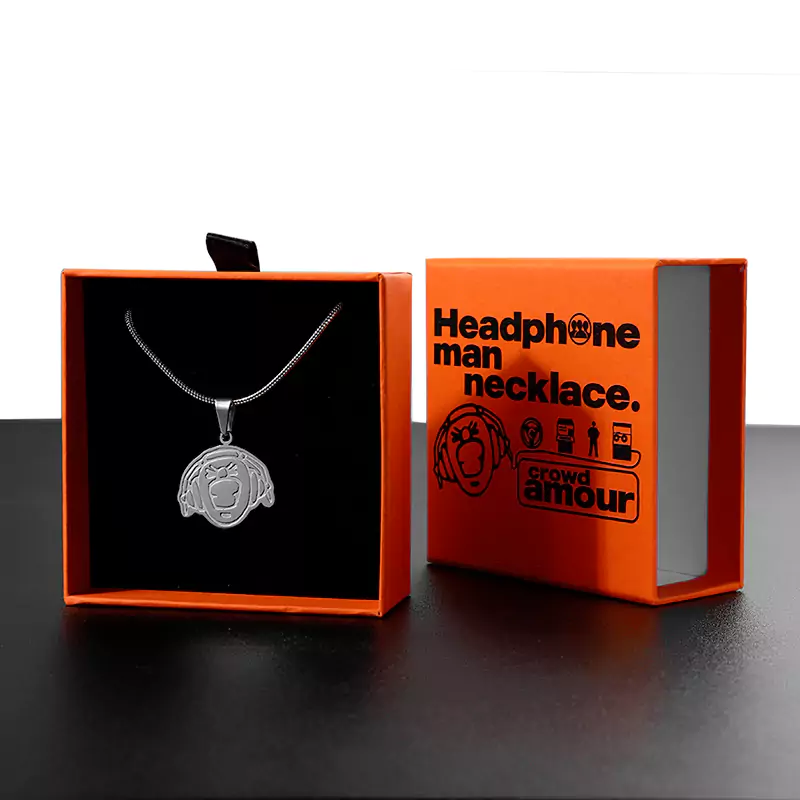Stainless Steel Embossed Logo Box Headphone Charm/Necklace