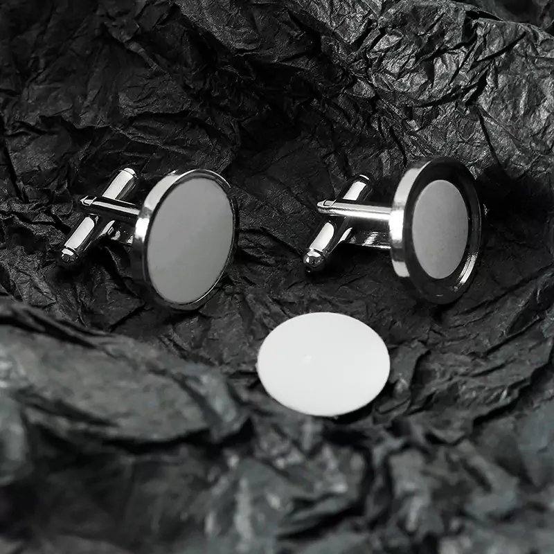 Silver Blank Circular Cufflink Magnet Design With Box