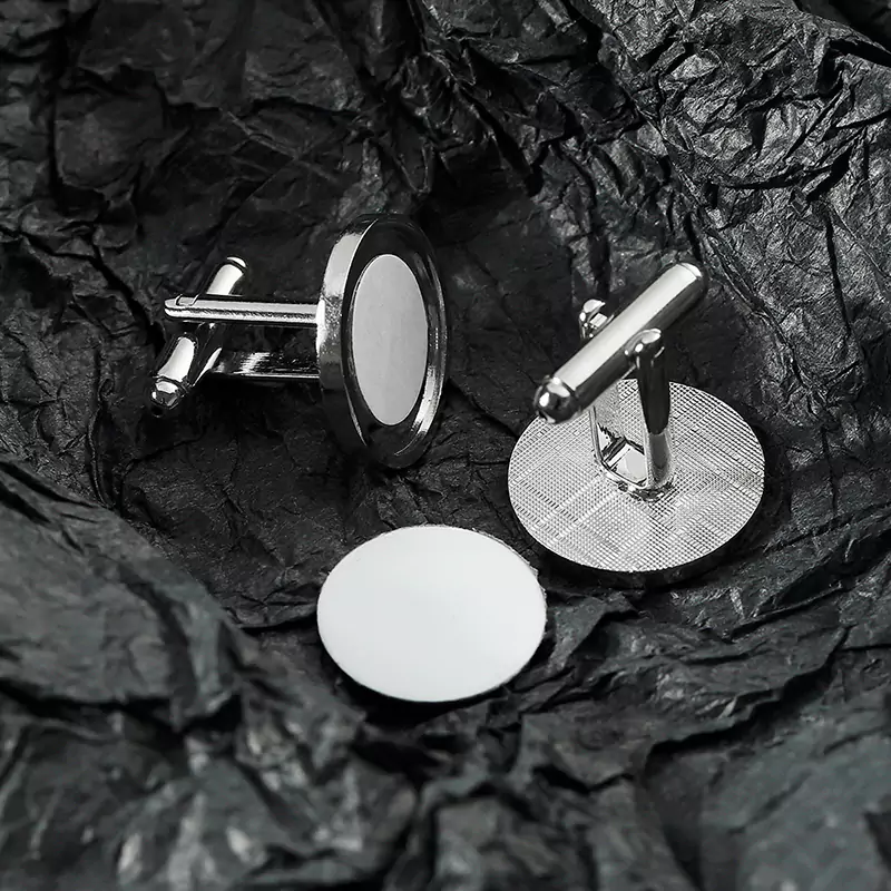Silver Blank Circular Cufflink Magnet Design With Box