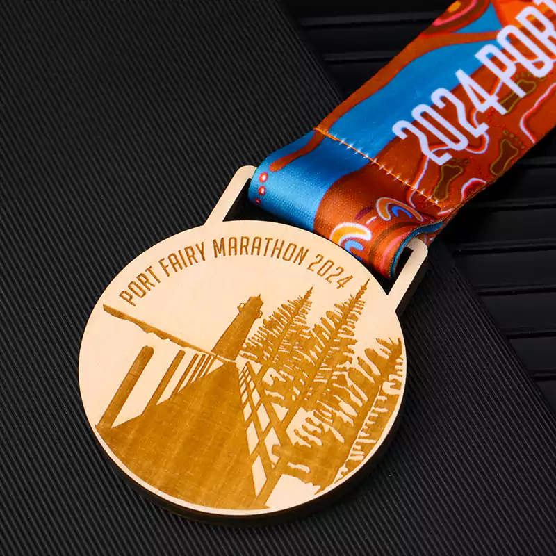 1012-11-Port Fairy Marathon 2024 Wooden Medal
