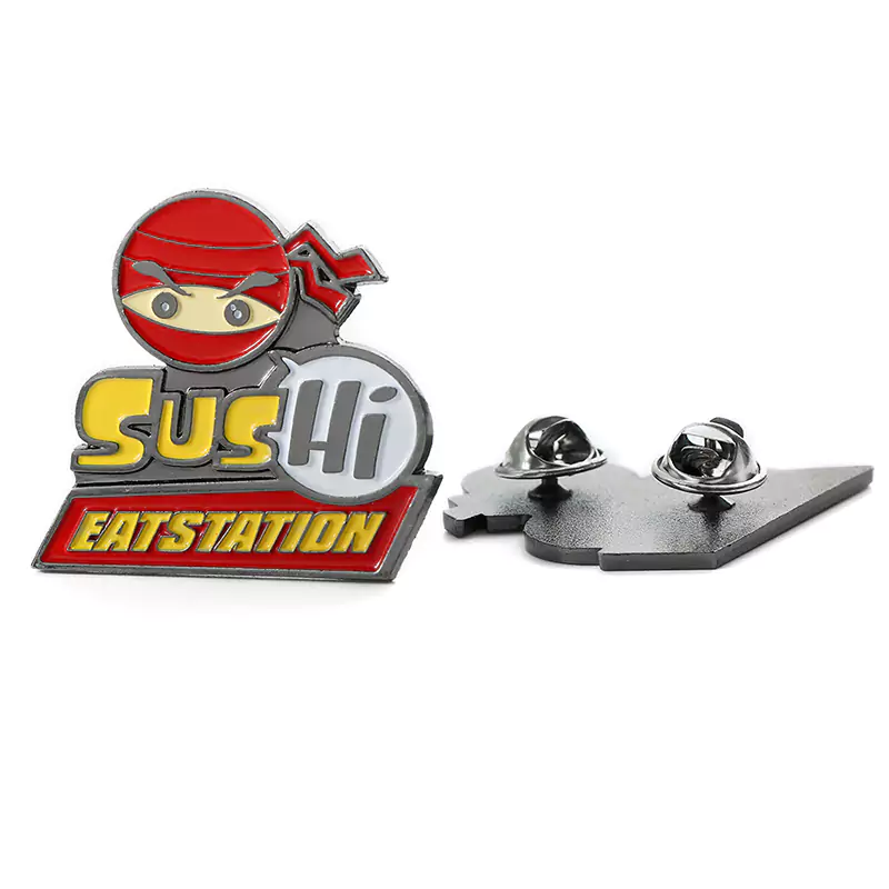 1508-2-Dining Station SUS Cartoon Ninja Paint Shaped Badge