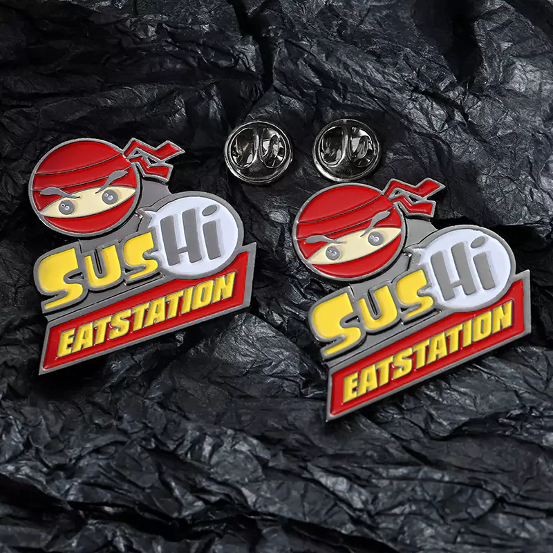 1508-5-Dining Station SUS Cartoon Ninja Paint Shaped Badge