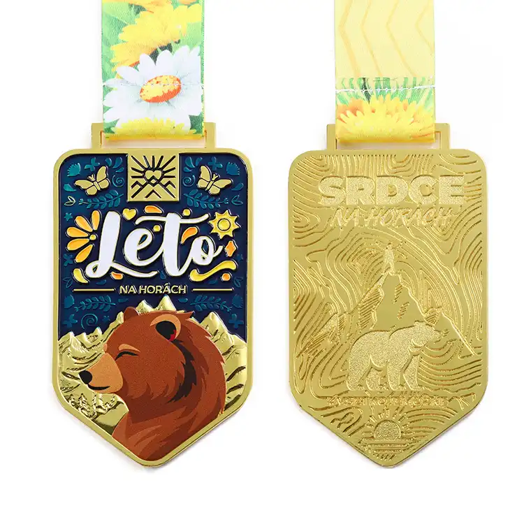 1930-2-Hard Enamel Gold Metal Bear Pattern 3d Printed Medals