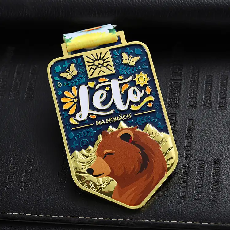 1930-5-Hard Enamel Gold Metal Bear Pattern 3d Printed Medals