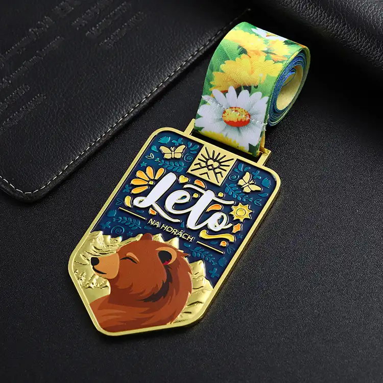 1930-6-Hard Enamel Gold Metal Bear Pattern 3d Printed Medals