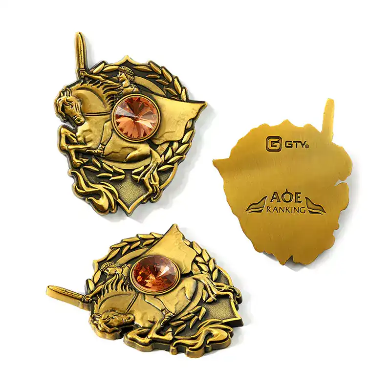 2505-5-3D Metal Cameo Unicorn Horse Antique Gold Coins