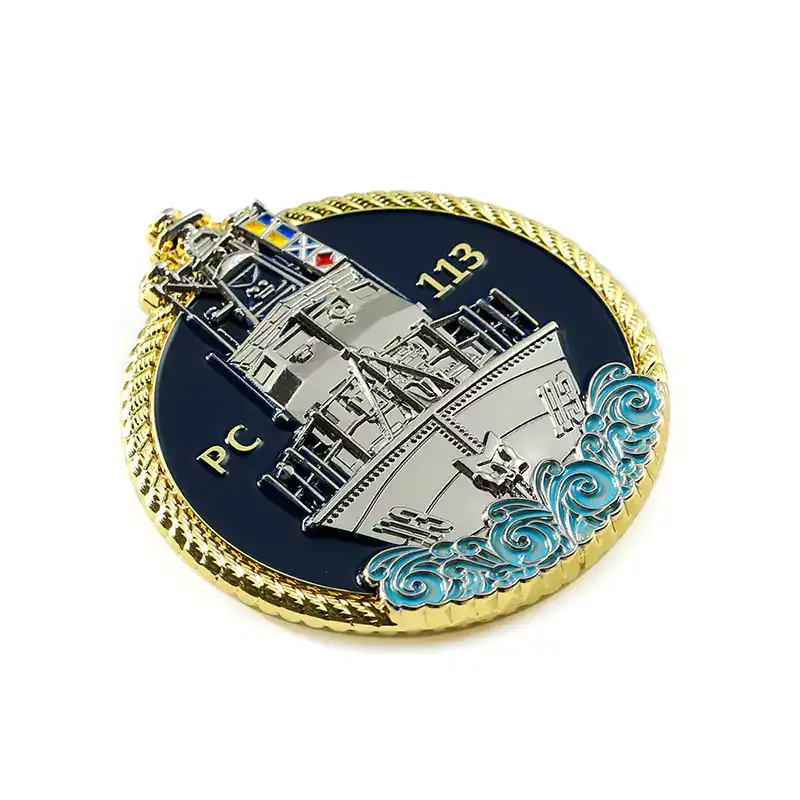 2506-3-3D Warship Logo Double Sided Enameled Metal Navy Coins
