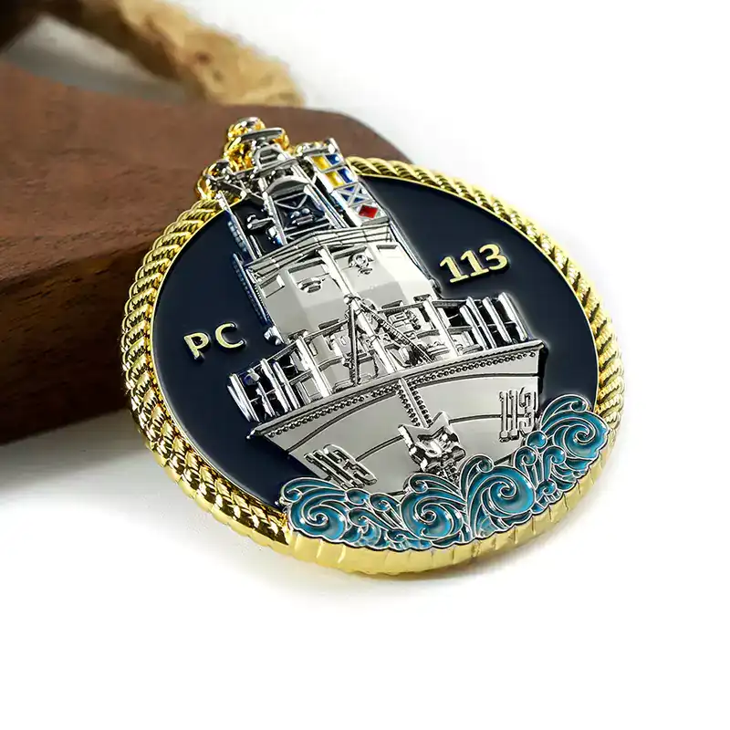 2506-5-3D Warship Logo Double Sided Enameled Metal Navy Coins