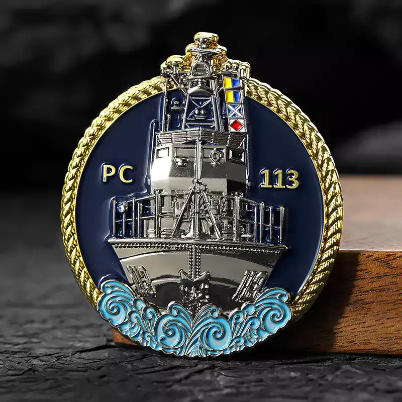 2506-7-3D Warship Logo Double Sided Enameled Metal Navy Coins