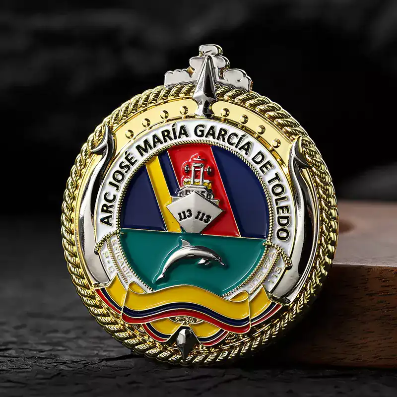 2506-8-3D Warship Logo Double Sided Enameled Metal Navy Coins