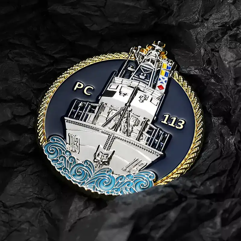 2506-9-3D Warship Logo Double Sided Enameled Metal Navy Coins