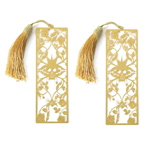 3006-1-Rectangular Brass Openwork Unique Bookmark with Tassel