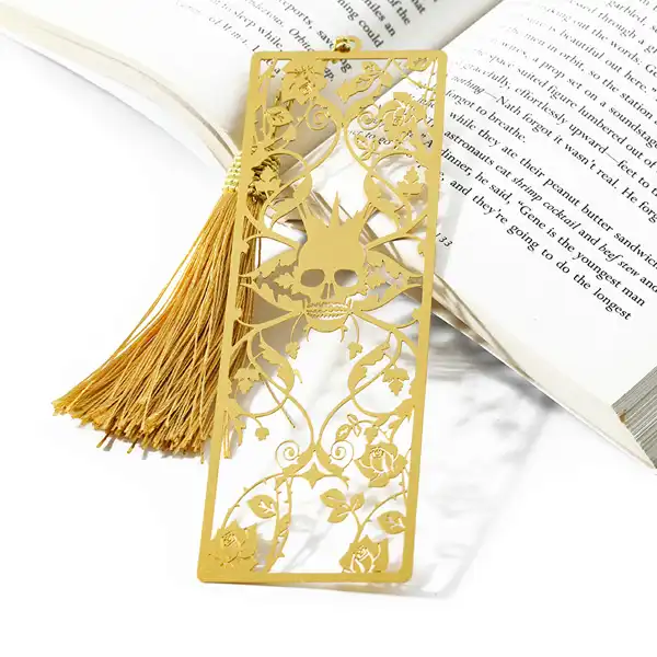 3006-3-Rectangular Brass Openwork Unique Bookmark with Tassel
