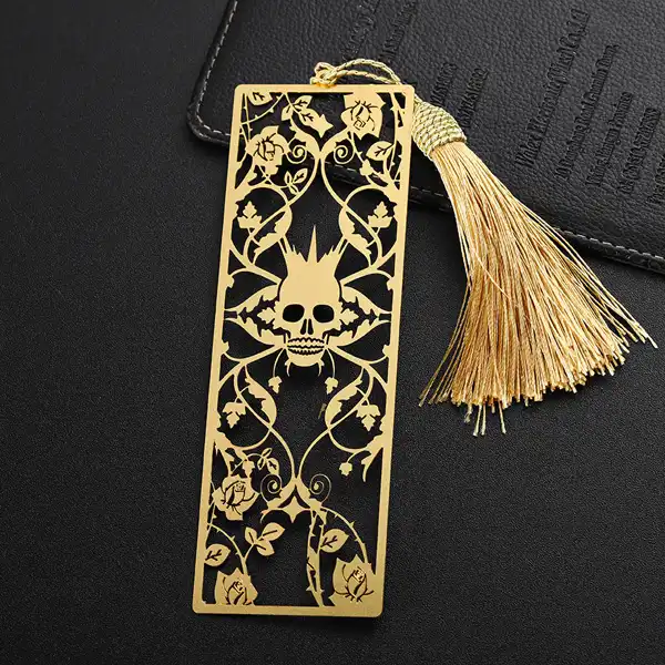3006-5-Rectangular Brass Openwork Unique Bookmark with Tassel