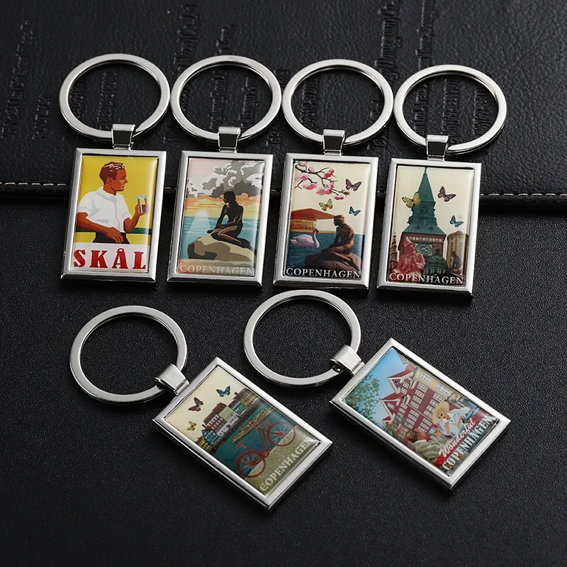2426-6-Rectangular Copenhagen City Landscape Epoxy Resin Keychain