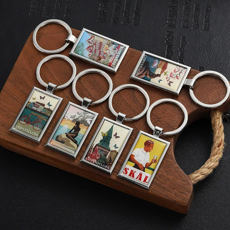 2426-7-Rectangular Copenhagen City Landscape Epoxy Resin Keychain