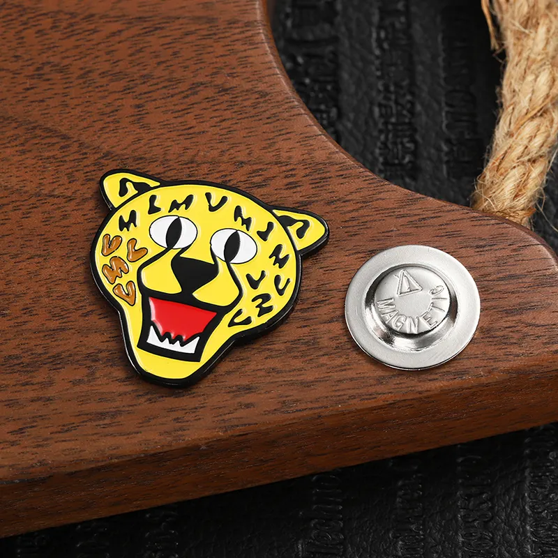 1702-6-Cartoon Tiger Head Yellow Paint Magnet Badge