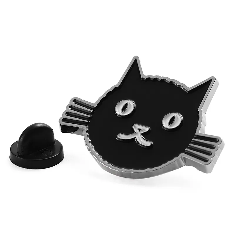 1703-3-Black cartoon kitten soft enamel alien badge
