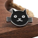 1703-4-Black cartoon kitten soft enamel alien badge