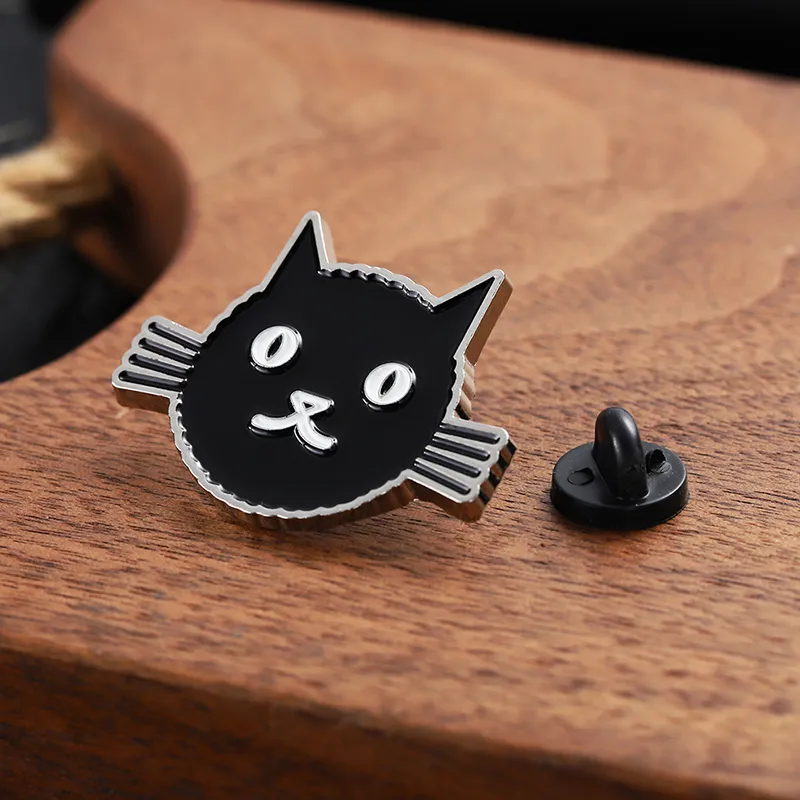 1703-6-Black cartoon kitten soft enamel alien badge