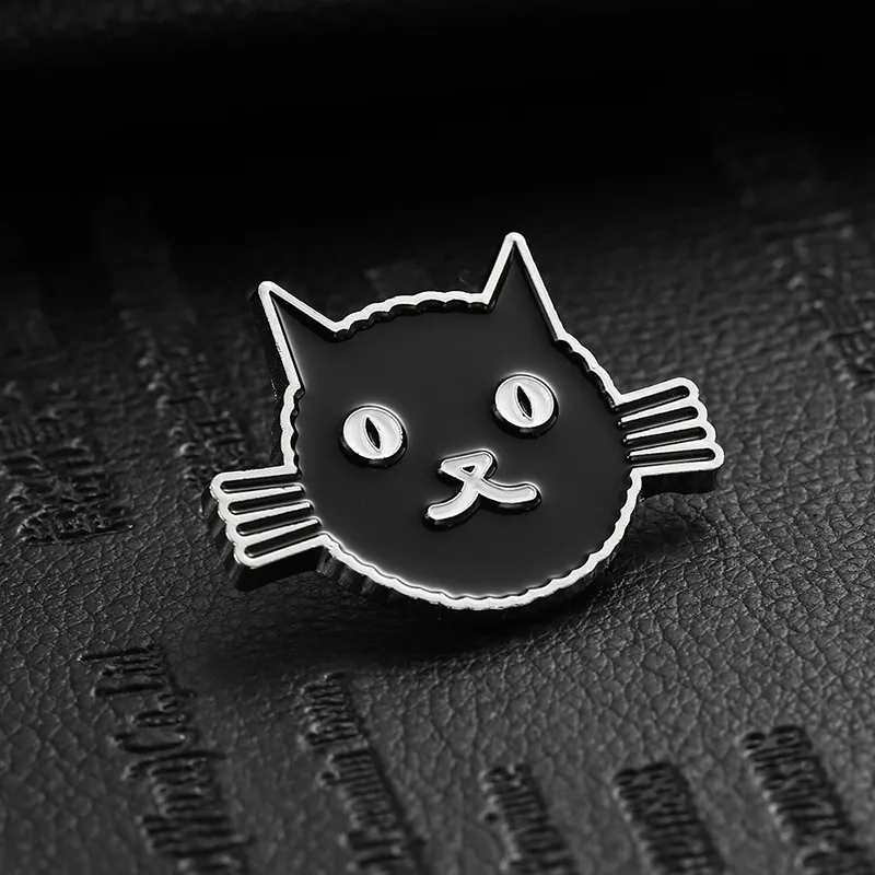 1703-7-Black cartoon kitten soft enamel alien badge