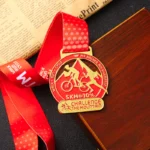 1163-1-Imitation Gold Red Paint Bicycle Running Medal