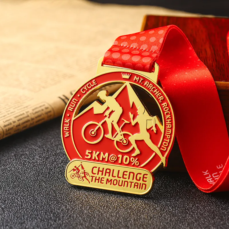 1163-2-Imitation Gold Red Paint Bicycle Running Medal