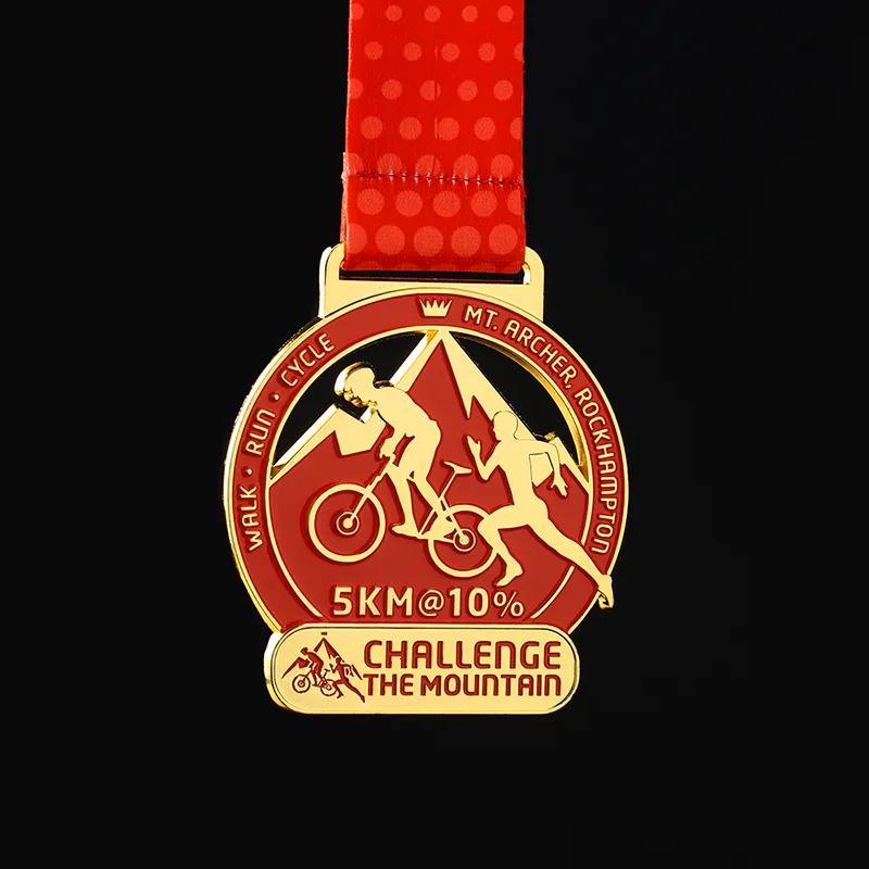 1163-5-Imitation Gold Red Paint Bicycle Running Medal