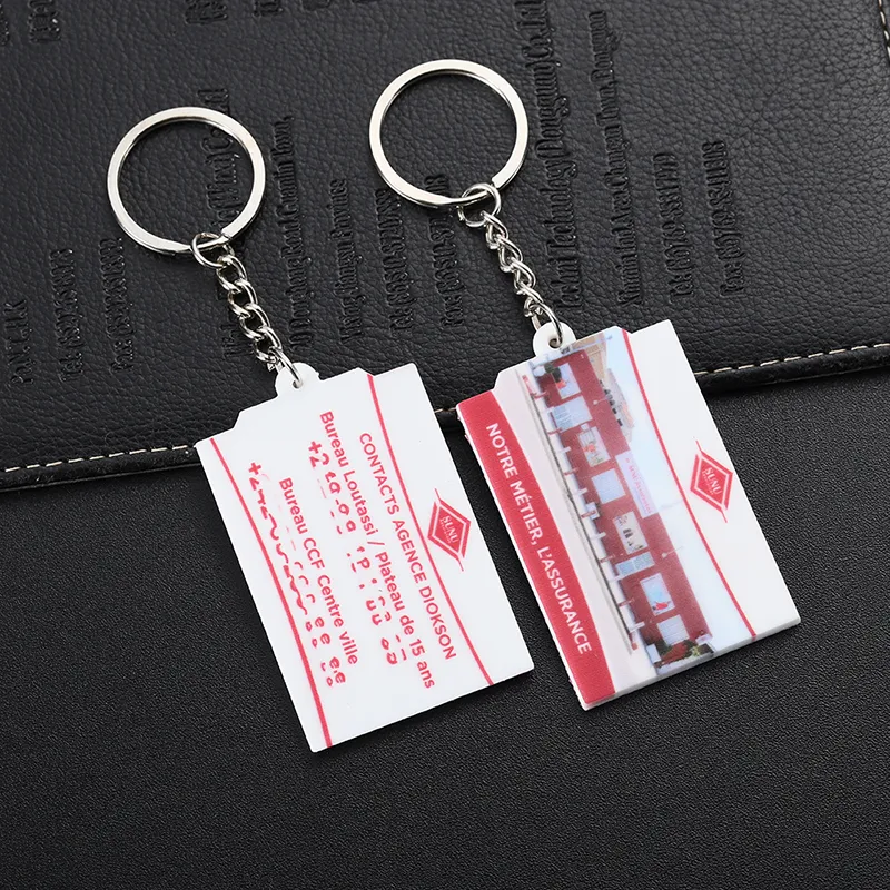 2451-5-Rectangular pink white celebrity wall PVC keychain