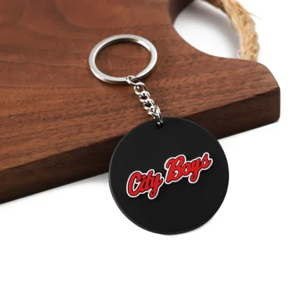2453-4-Black circular custom logo PVC keychain