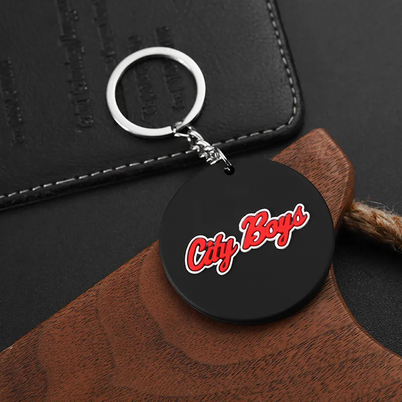 2453-5-Black circular custom logo PVC keychain