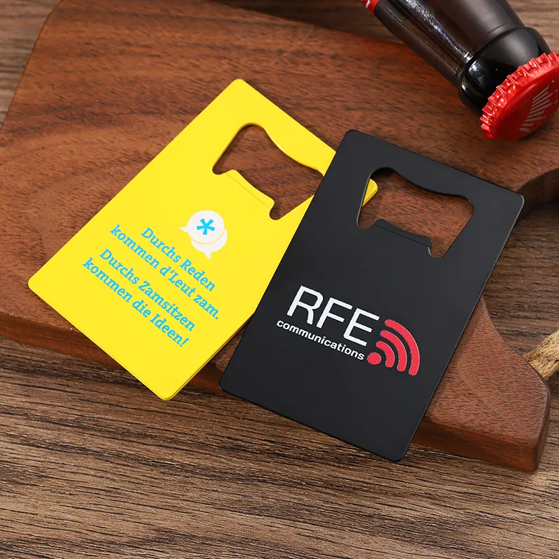3441-5-Square card yellow black color spray stainless steel bottle opener