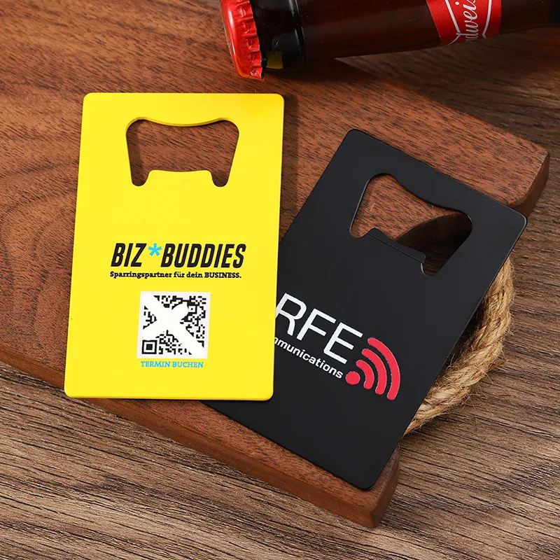 3441-6-Square card yellow black color spray stainless steel bottle opener