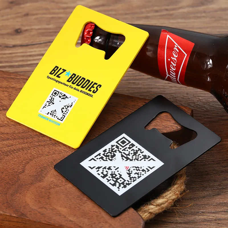 3441-8-Square card yellow black color spray stainless steel bottle opener