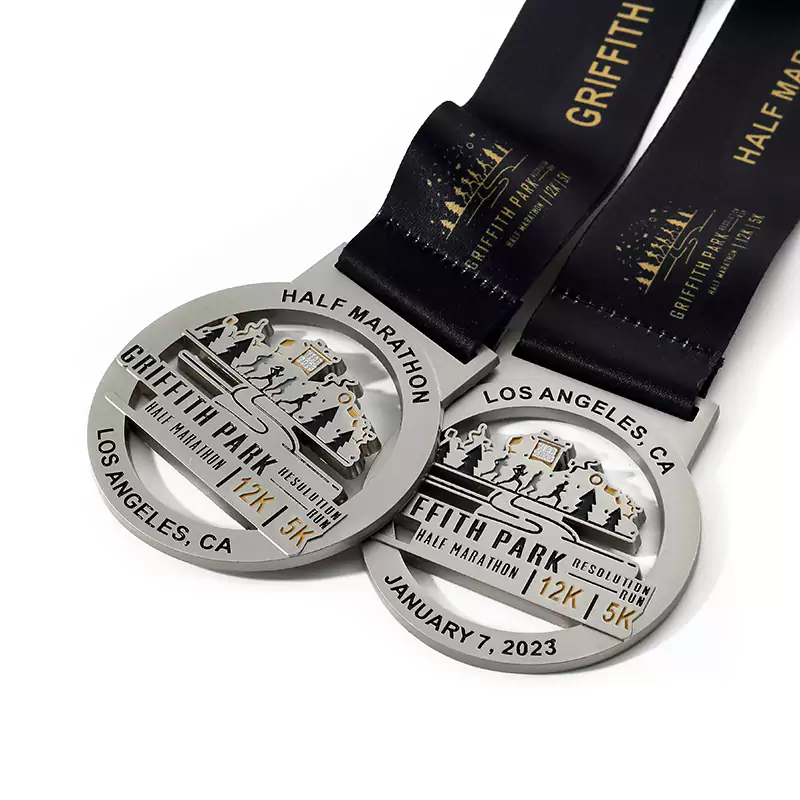 1430-2-Los Angeles Running Hollow out Medal 2023 Matte Nickel Paint Medal