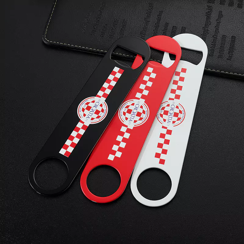 3402-6-Stainless steel color spray Croatian long strip three color bottle opener