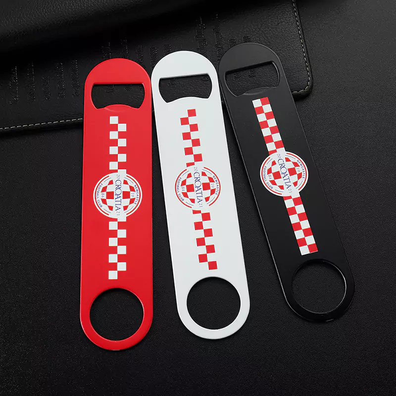 3402-8-Stainless steel color spray Croatian long strip three color bottle opener