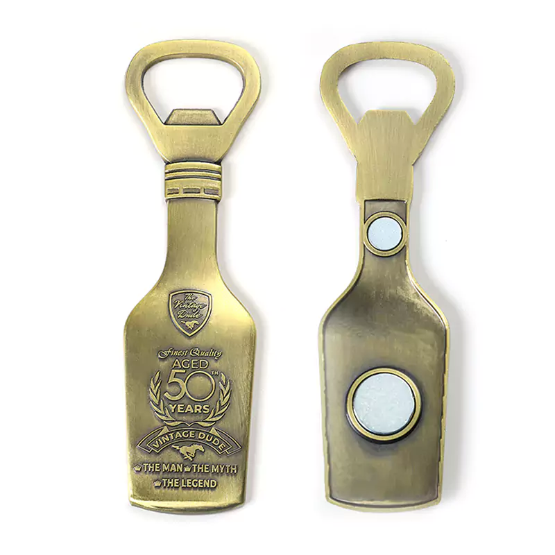 Bottle shaped antique bronze bottle opener