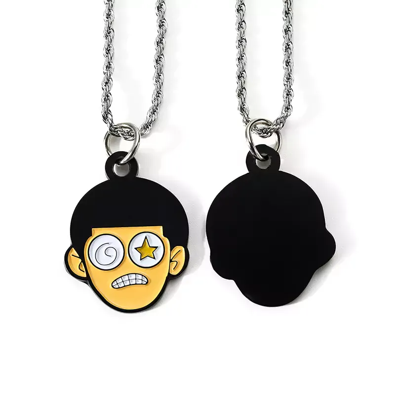 3805-1-Custom-shaped human head enameled pendant with chain 3805-1-Custom-shaped human head enameled pendant with chain