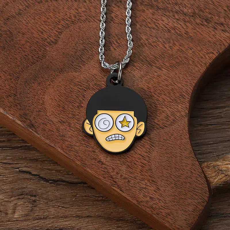 3805-6-Custom-shaped human head enameled pendant with chain