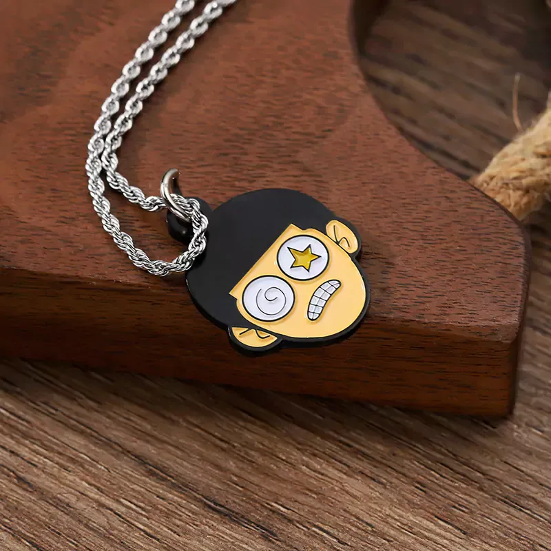 3805-7-Custom-shaped human head enameled pendant with chain